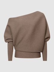 Reiss Mink Lorna Asymmetric Drape Knitted Top - Image 2 of 6