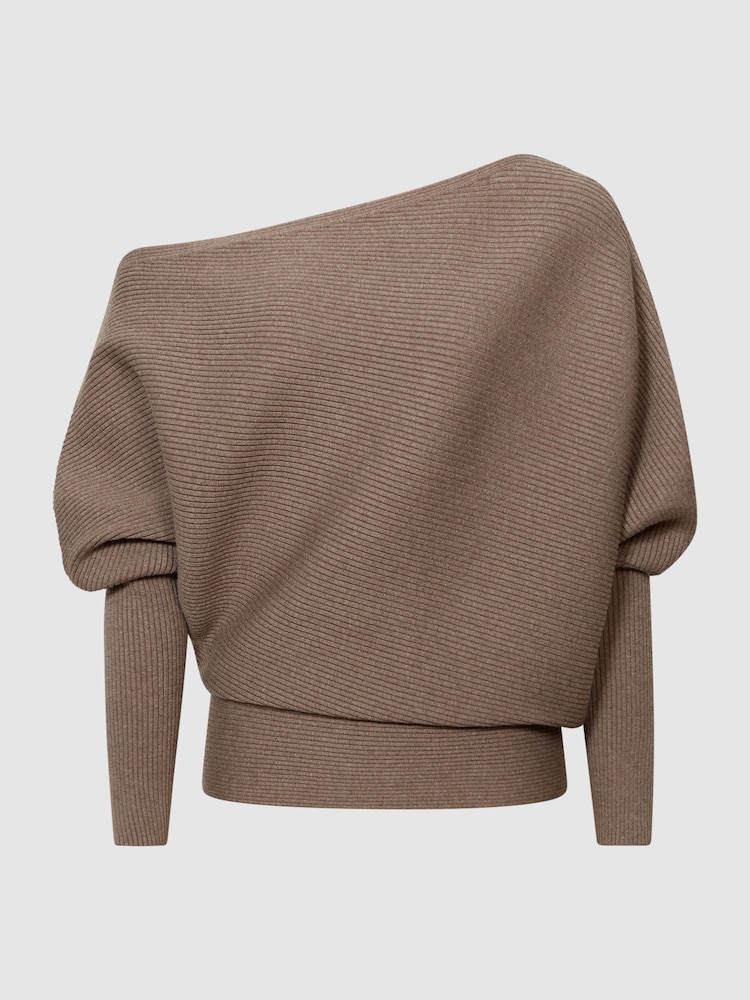Reiss Mink Lorna Asymmetric Drape Knitted Top - Image 2 of 6