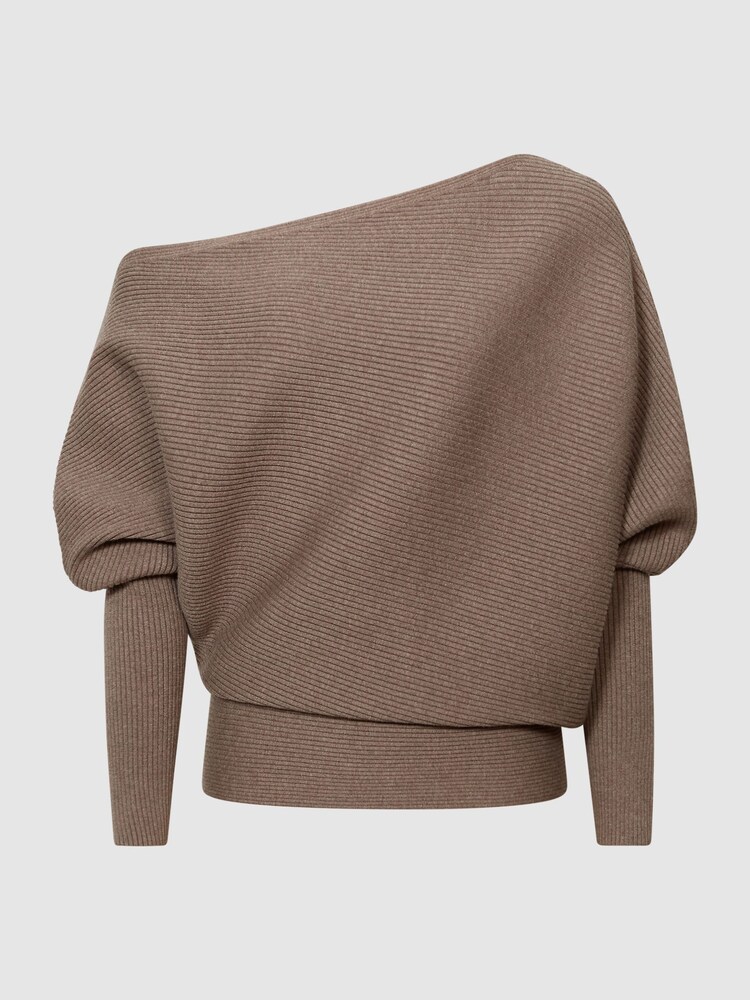 Reiss Mink Lorna Asymmetric Drape Knitted Top - Image 2 of 6 Reiss Mink Lorna Asymmetric Drape Knitted Top - Image 2 of 6