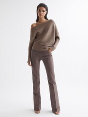 Reiss Mink Lorna Asymmetric Drape Knitted Top - Image 3 of 6