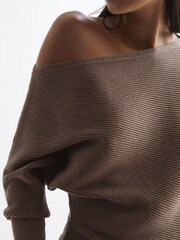 Reiss Mink Lorna Asymmetric Drape Knitted Top - Image 4 of 6