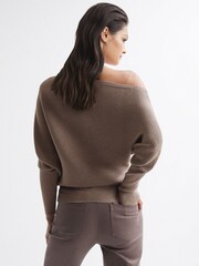 Reiss Mink Lorna Asymmetric Drape Knitted Top - Image 5 of 6