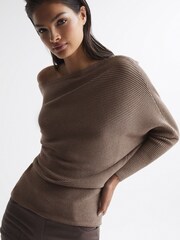 Reiss Mink Lorna Asymmetric Drape Knitted Top - Image 6 of 6