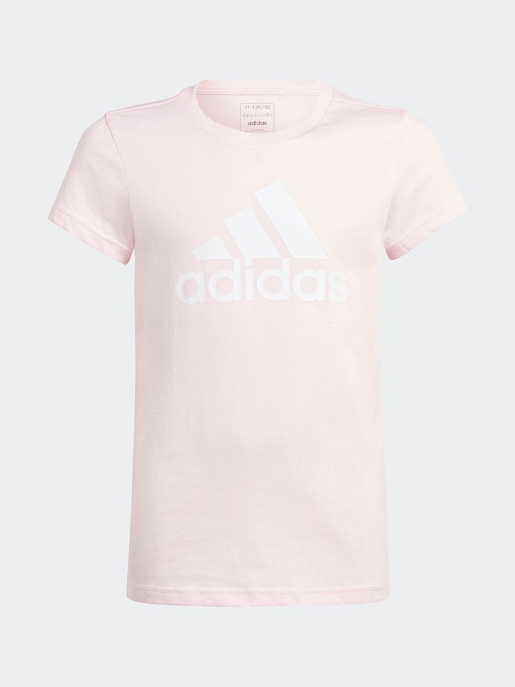 adidas Pink Sportswear Essentials Big Logo 100% Cotton T-Shirt - Image 1 of 10