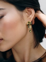 CERENE Luma Olive Green Gold Tone Statement Crystal Drop Earrings - Image 2 of 6