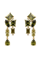 CERENE Luma Olive Green Gold Tone Statement Crystal Drop Earrings - Image 4 of 6