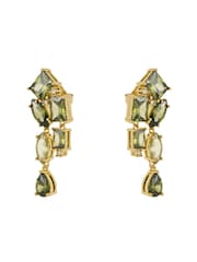 CERENE Luma Olive Green Gold Tone Statement Crystal Drop Earrings - Image 6 of 6