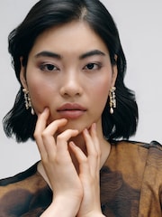 CERENE Liora Clear Gold Tone Pearl Shimmer Drop Earings - Image 2 of 6