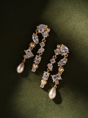 CERENE Liora Clear Gold Tone Pearl Shimmer Drop Earings - Image 3 of 6