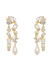 CERENE Liora Clear Gold Tone Pearl Shimmer Drop Earings - Image 4 of 6