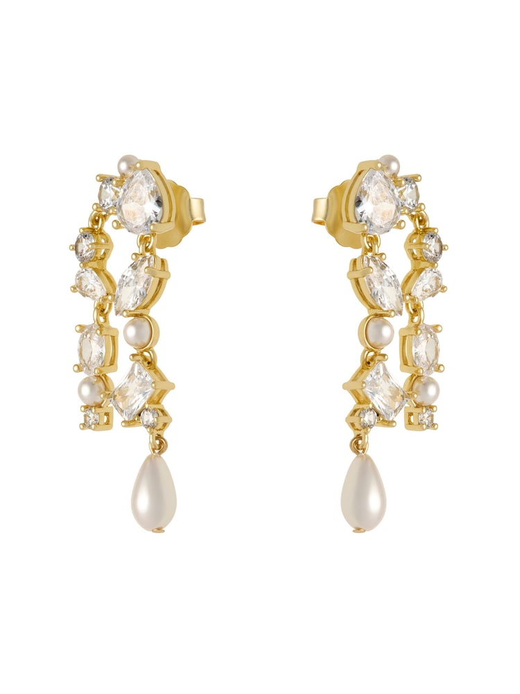 CERENE Liora Clear Gold Tone Pearl Shimmer Drop Earings - Image 6 of 6
