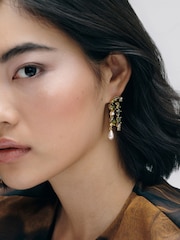 CERENE Liora Olive Green Gold Tone Pearl Shimmer Drop Earings - Image 1 of 6