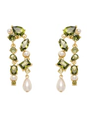 CERENE Liora Olive Green Gold Tone Pearl Shimmer Drop Earings - Image 4 of 6