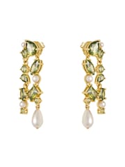 CERENE Liora Olive Green Gold Tone Pearl Shimmer Drop Earings - Image 6 of 6