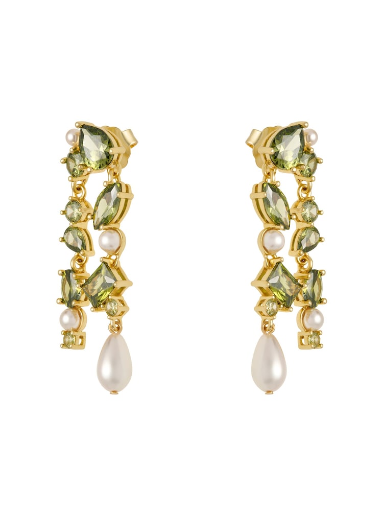 CERENE Liora Olive Green Gold Tone Pearl Shimmer Drop Earings - Image 6 of 6