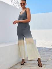 Grey/ Cream Ombré Tie Dye Strappy Jumpsuit - Image 1 of 5