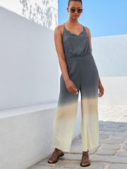 Grey/ Cream Ombré Tie Dye Strappy Jumpsuit - Image 2 of 5