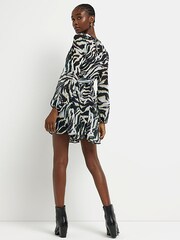 River Island Black Zebra Waisted Mini Dress - Image 2 of 3