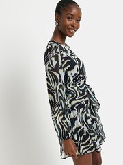 River Island Black Zebra Waisted Mini Dress - Image 3 of 3