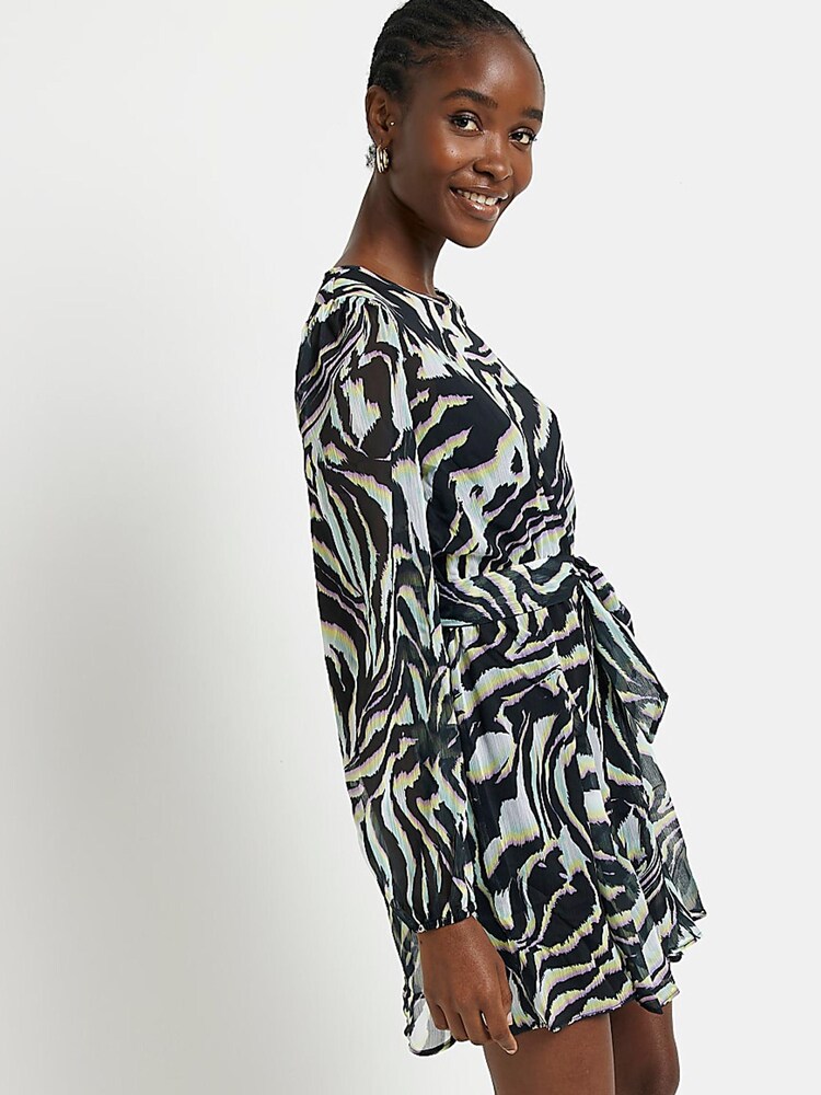 River Island Black Zebra Waisted Mini Dress - Image 3 of 3 River Island Black Zebra Waisted Mini Dress - Image 3 of 3