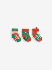 JoJo Maman Bébé Green Kids' 3-Pack Fox Socks - Image 1 of 2