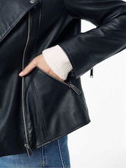FatFace Black Leather Bethany Biker Jacket - Image 3 of 3