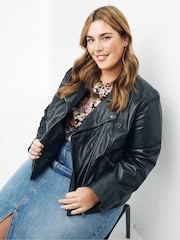 FatFace Black Leather Bethany Biker Jacket - Image 4 of 5