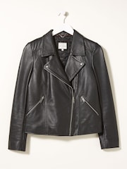 FatFace Black Leather Bethany Biker Jacket - Image 5 of 5