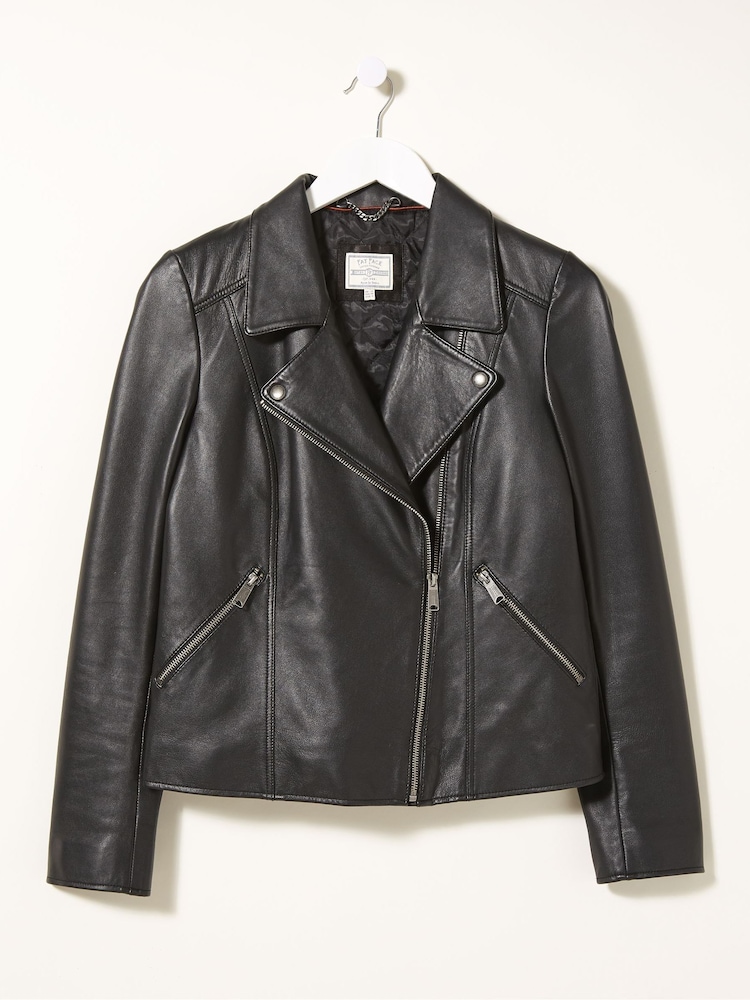 FatFace Black Leather Bethany Biker Jacket - Image 5 of 5