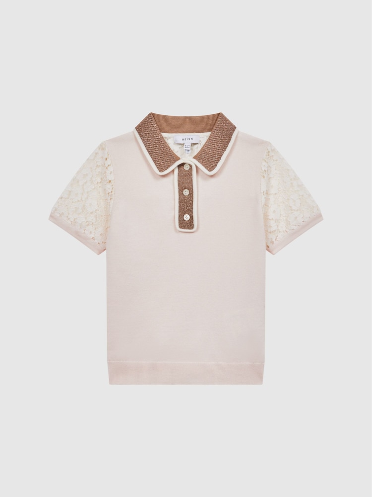 Reiss Pink Eliza 9-12 yrs Lace Back Polo - Image 2 of 6