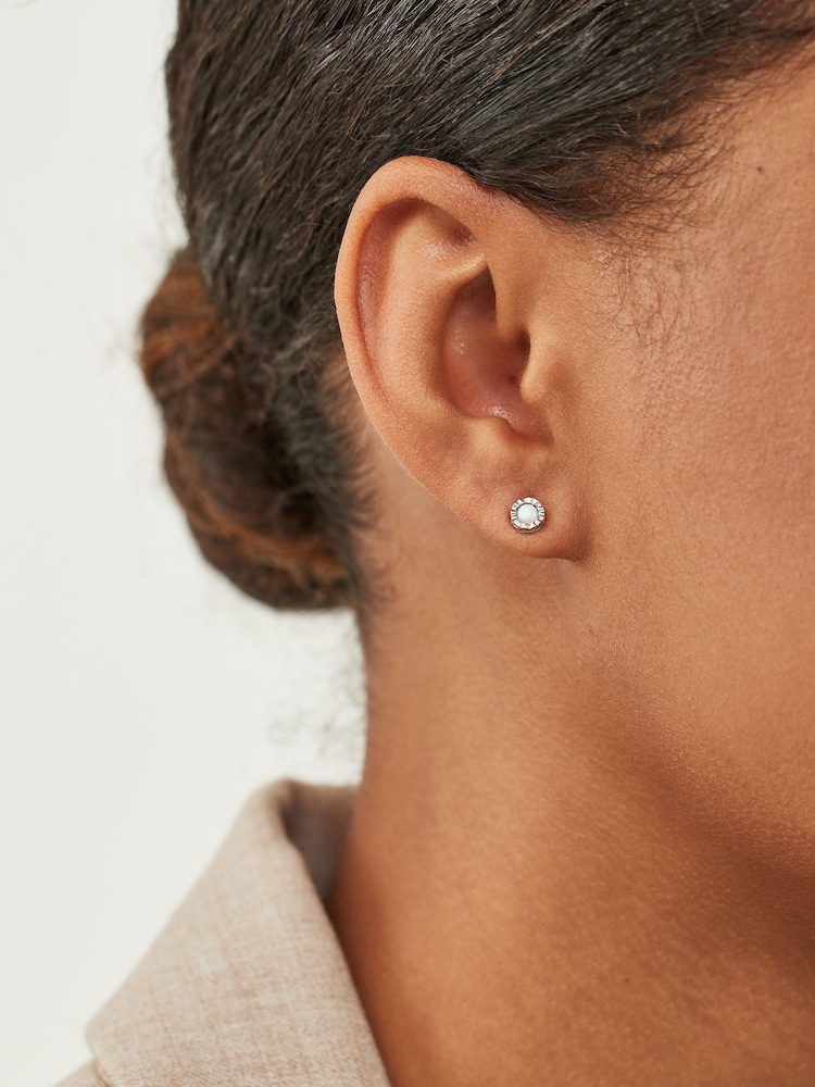 Sterling Silver Opal Sparkle Stud Earrings - Image 2 of 3 Sterling Silver Opal Sparkle Stud Earrings - Image 2 of 3