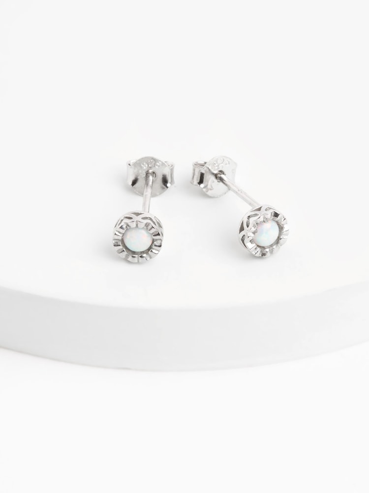Sterling Silver Opal Sparkle Stud Earrings - Image 3 of 3 Sterling Silver Opal Sparkle Stud Earrings - Image 3 of 3