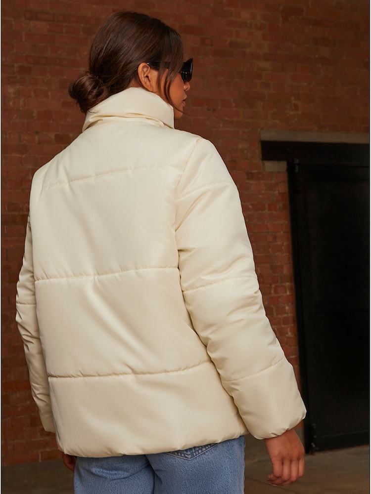 Chi Chi London Cream Oversized Duvet Short Padded Coat - Image 2 of 5