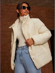 Chi Chi London Cream Oversized Duvet Short Padded Coat - Image 5 of 5
