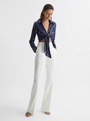 Reiss Dark Blue Hannah Tie Front Sequin Top - Image 3 of 6