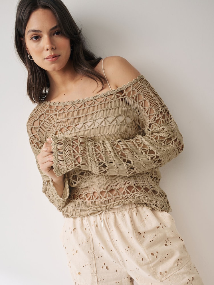 Gold - Langärmeliger, weitmaschiger Pullover - Bild 1 von 1