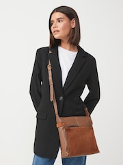 Tan Brown Leather Pocket Messenger Bag - Image 1 of 6