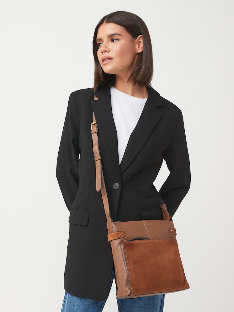 Tan Brown Leather Pocket Messenger Bag - Image 1 of 6