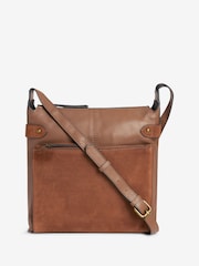 Tan Brown Leather Pocket Messenger Bag - Image 3 of 6