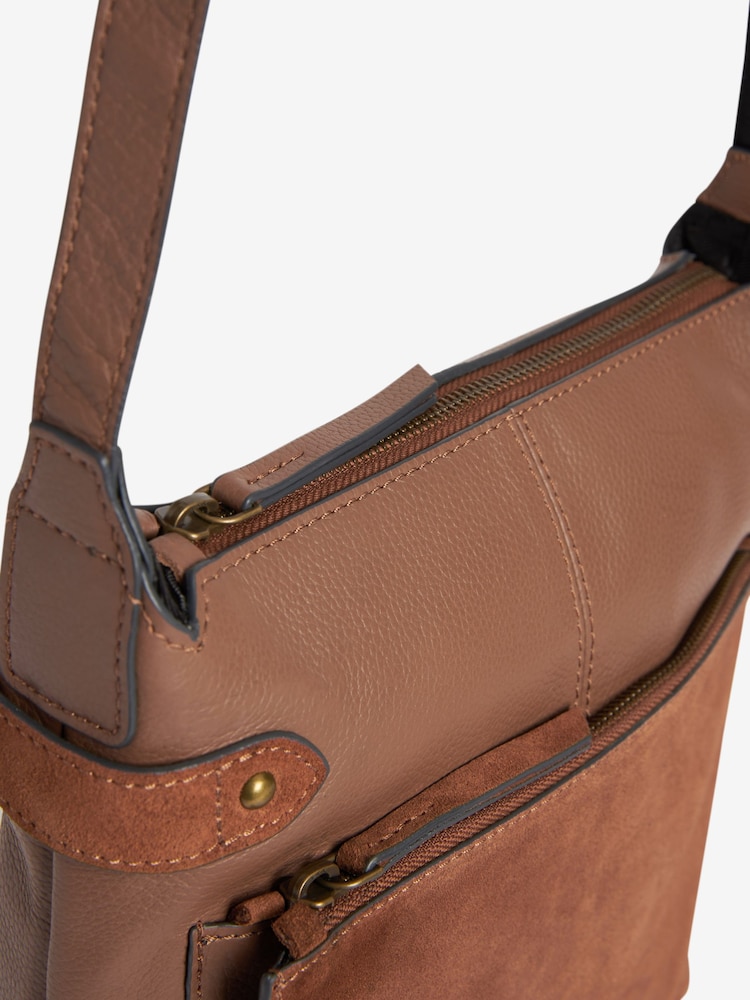 Tan Brown Leather Pocket Messenger Bag - Image 6 of 6