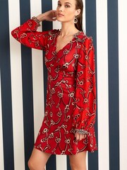 Celia Birtwell Red Mystic Daisy Long Sleeves Ruffle Trim Mini Dress - Image 1 of 5