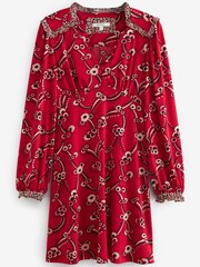 Celia Birtwell Red Mystic Daisy Long Sleeves Ruffle Trim Mini Dress - Image 5 of 5