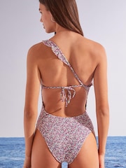 Women'secret Pink Floral Print Flounced Asymmetric Swimsuit - Image 2 of 4