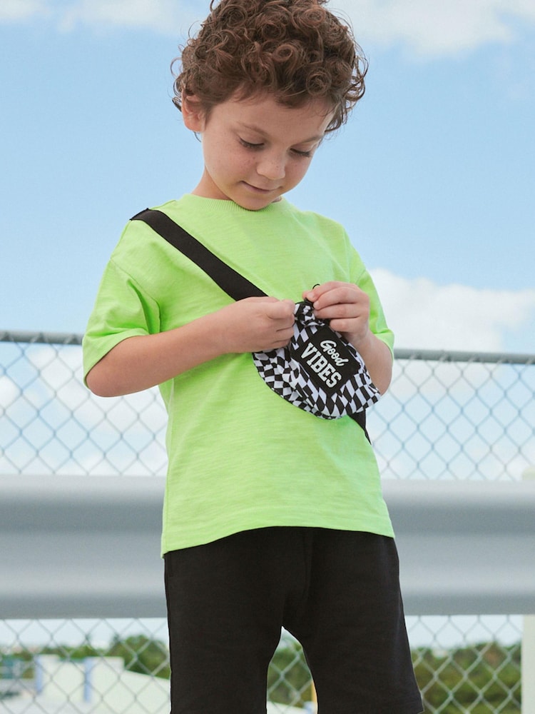 Green/Black Checkerboard Bumbag Short Sleeve T-Shirt And Shorts Set (3mths-7yrs) - Image 1 of 6