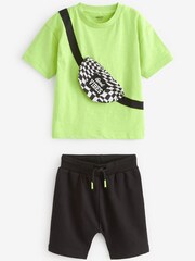 Green/Black Checkerboard Bumbag Short Sleeve T-Shirt And Shorts Set (3mths-7yrs) - Image 5 of 6