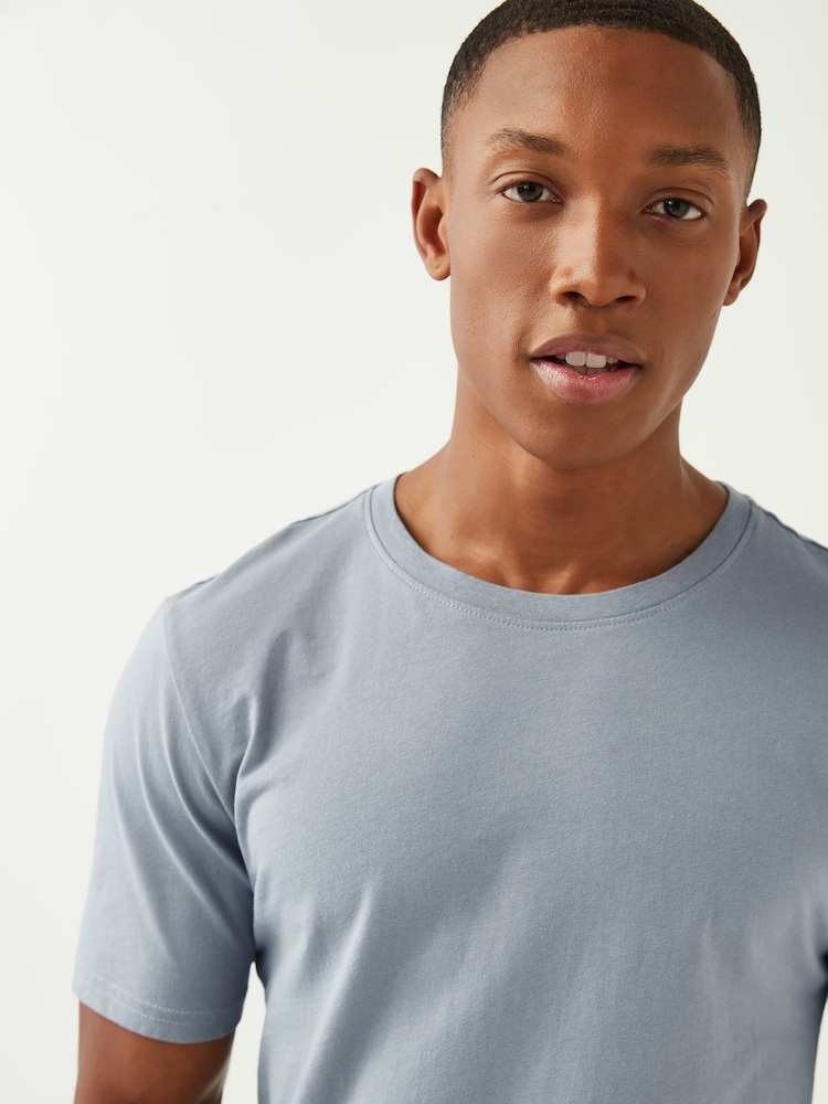 Zilvergrijs - Slim Fit - Essentieel katoenen T-shirt met ronde hals - Image 3 of 4
