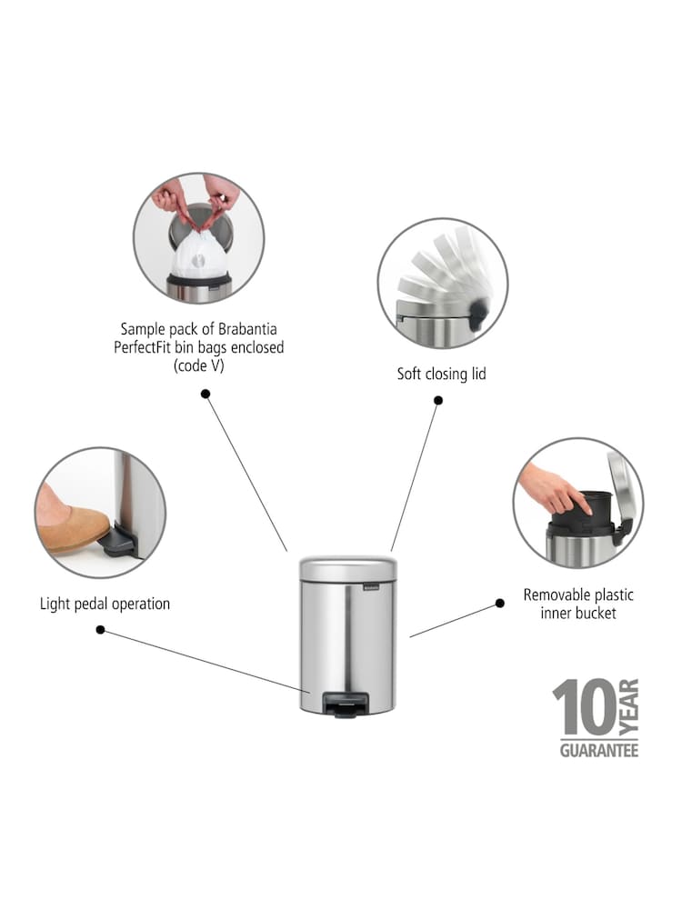 Brabantia Silver NewIcon 3L Matt Steel Fingerprint Proof Pedal Bin - Image 6 of 6