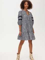 Oliver Bonas Black Ditsy Floral Print Black Mini Dress - Image 1 of 8