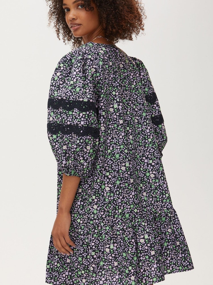 Oliver Bonas Black Ditsy Floral Print Black Mini Dress - Image 2 of 8 Oliver Bonas Black Ditsy Floral Print Black Mini Dress - Image 2 of 8