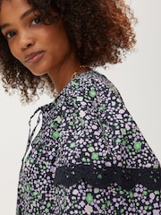 Oliver Bonas Black Ditsy Floral Print Black Mini Dress - Image 3 of 8